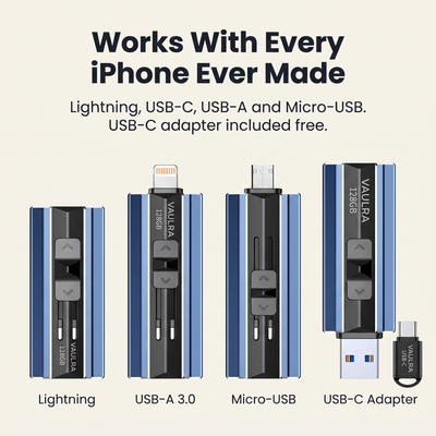 Vaulra™ MemoryVault™ — 4-in-1 Flash Drive